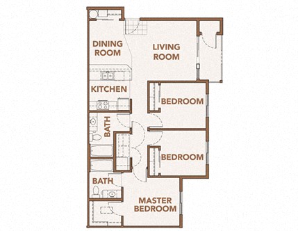 Floor plan for 3 beds, 2 baths, 1101 sqft